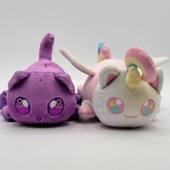 Aphmau MeeMeows Lot of 2 6" Plush Cat - Purple Octopus & Pastel Rainbow Caticorn - Picture 1 of 13